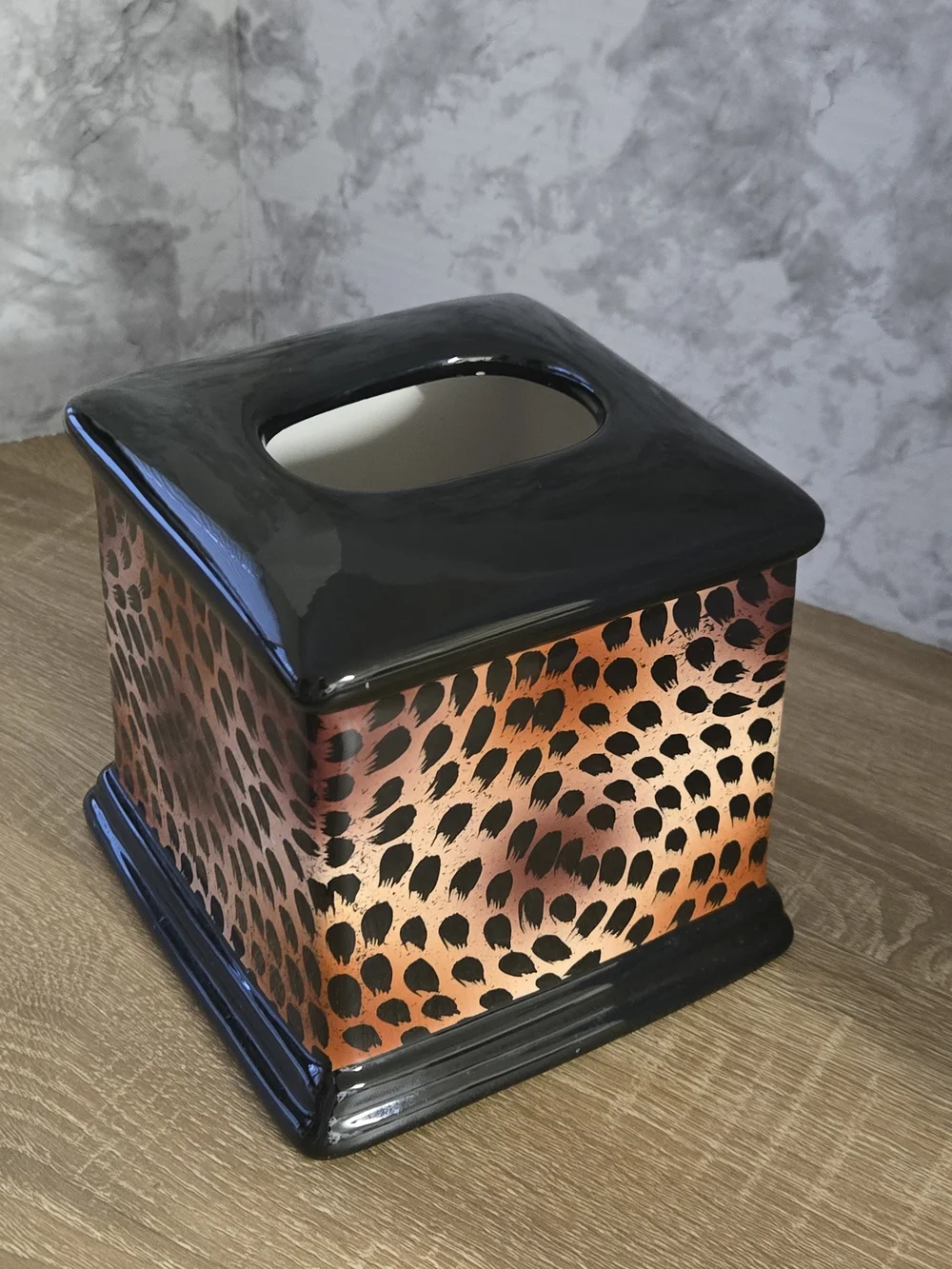 Ceramic Animal Print Square Tissue Box Cover - Black & Copper